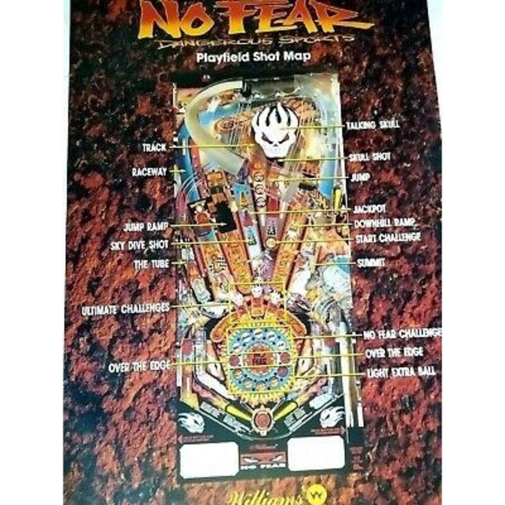 Williams No Fear Dangerous Sports 1995 Pinball Machine 36" Wall POSTER Original